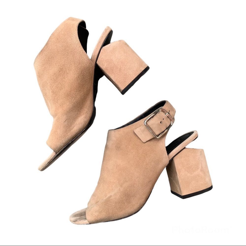 Alexander Wang Nude Suede Nadia peep toe  Block Heel Sandal